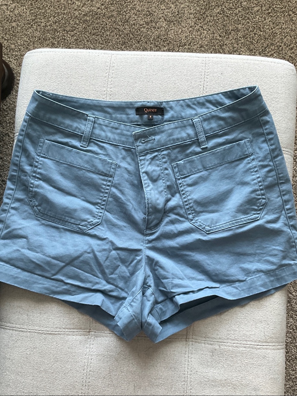 Quince Sky Blue High-Waist Cotton Shorts Medium